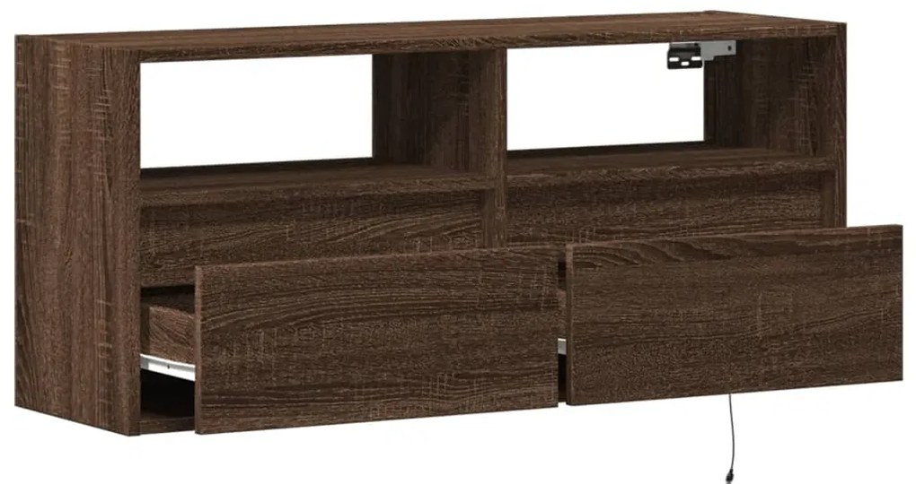 Móvel de parede p/ TV luzes LED 100x31x45 cm carvalho castanho