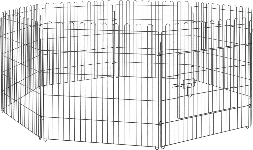 PawHut Parque para Cães 8 Painéis Dobráveis Cerca para Jardim com Porta Trava Segura 71x76cm Preto | Aosom Portugal