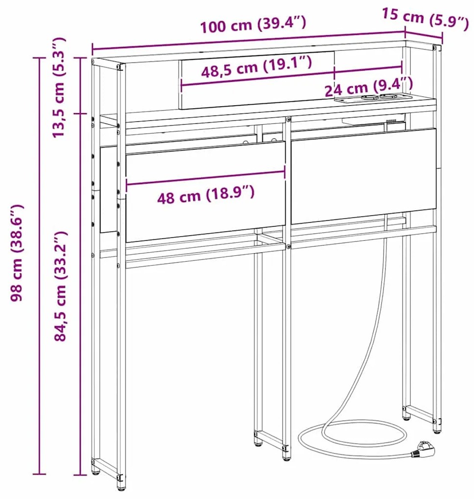 Cabeceira de armazenamento com cabeceira Sonoma cinzento 100 cm
