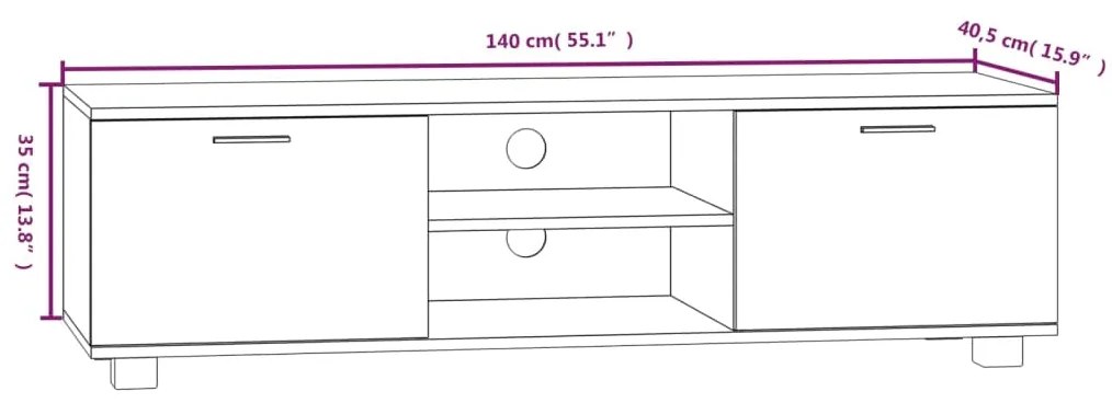 Móvel de TV 140x40,5x35 cm derivados de madeira cinzento sonoma