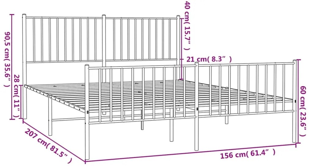 Estrutura de cama com cabeceira e pés 150x200 cm metal branco