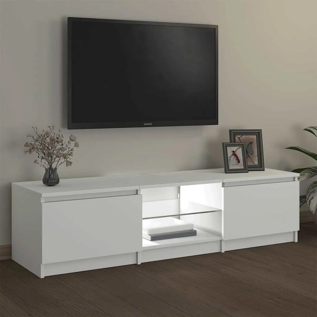 Móvel de TV com luzes LED 140x40x35,5 cm branco
