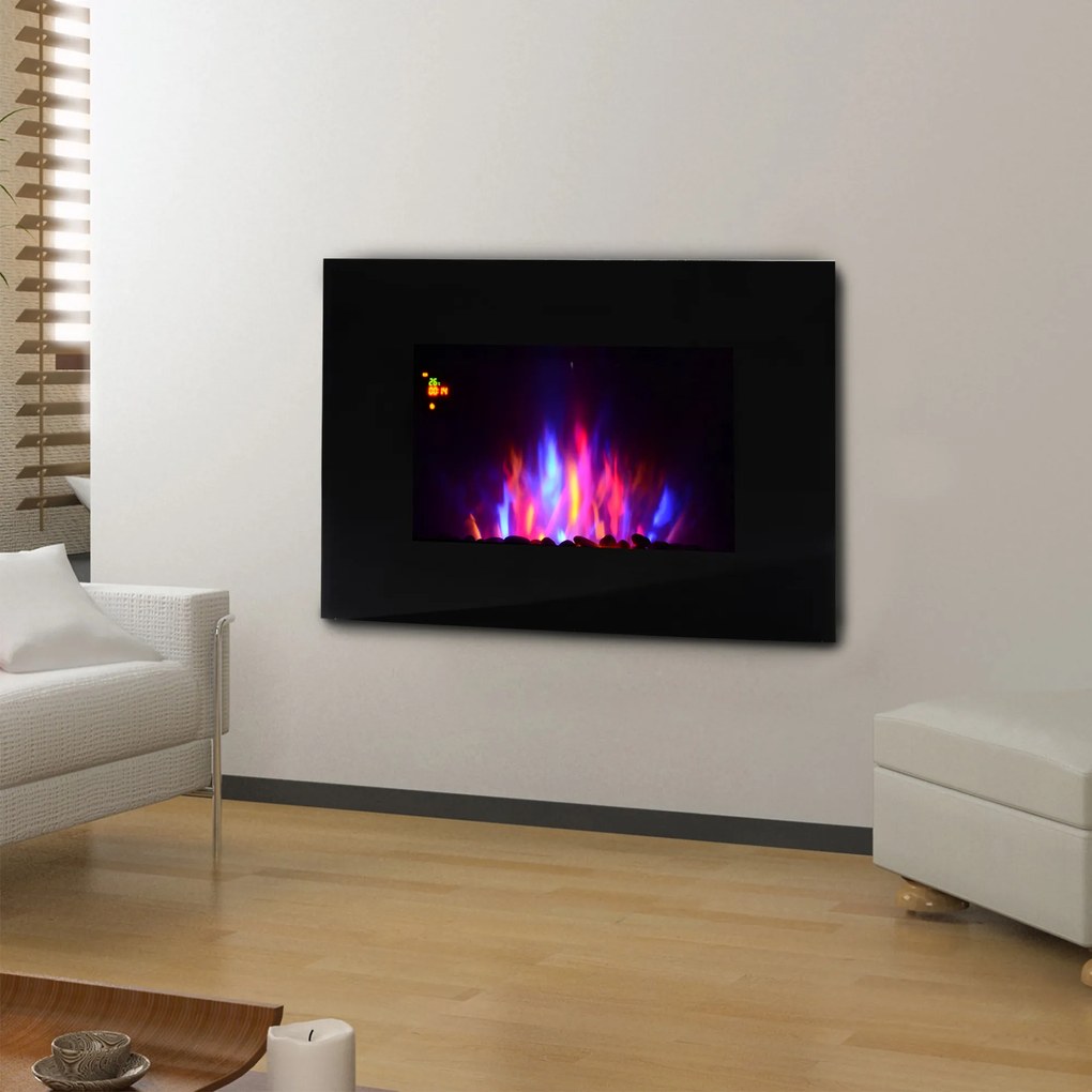 HomCom® Lareira Eléctrica de Parede 1000/2000W Comando a Distância 90x9,5x56 cm