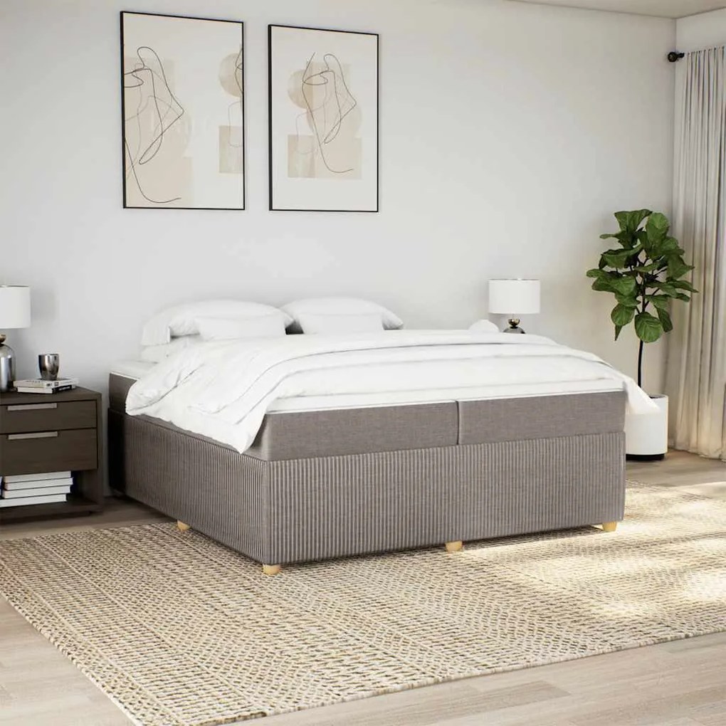 Cama com molas/colchão 200x200 cm tecido castanho-acinzentado