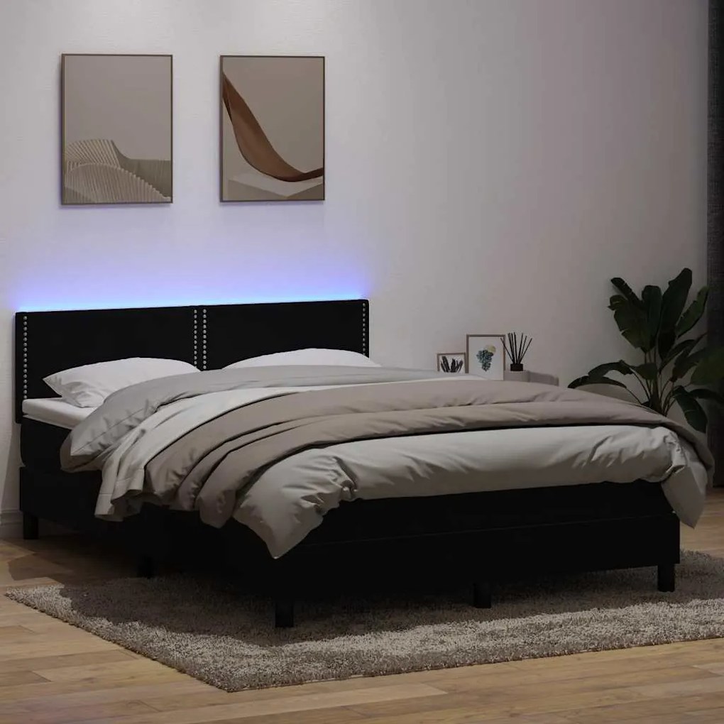 vidaXL Cama box spring c/ colchão e LED 140x210 cm veludo preto