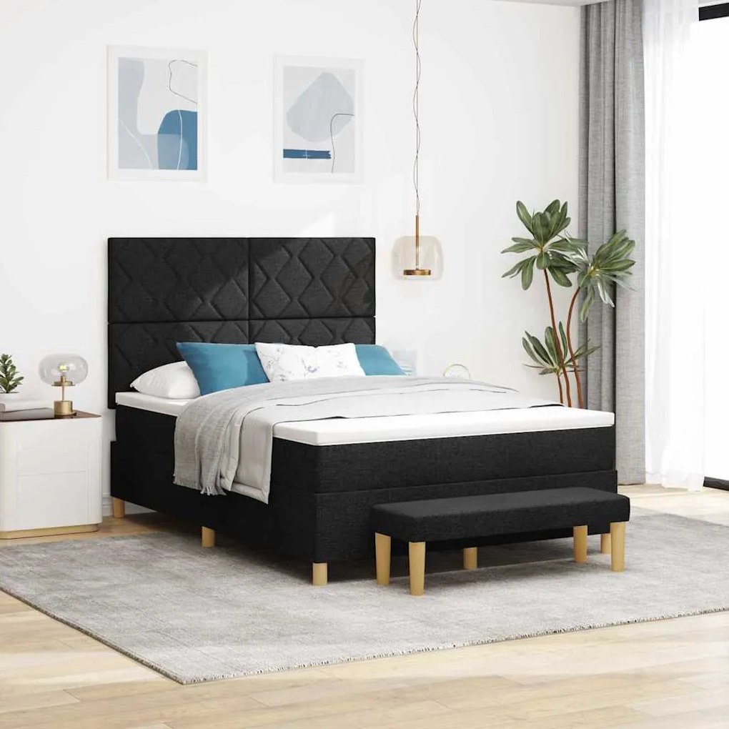 vidaXL Cama Box com colchão com cabeceira Preto 160 x 200 cm tecido