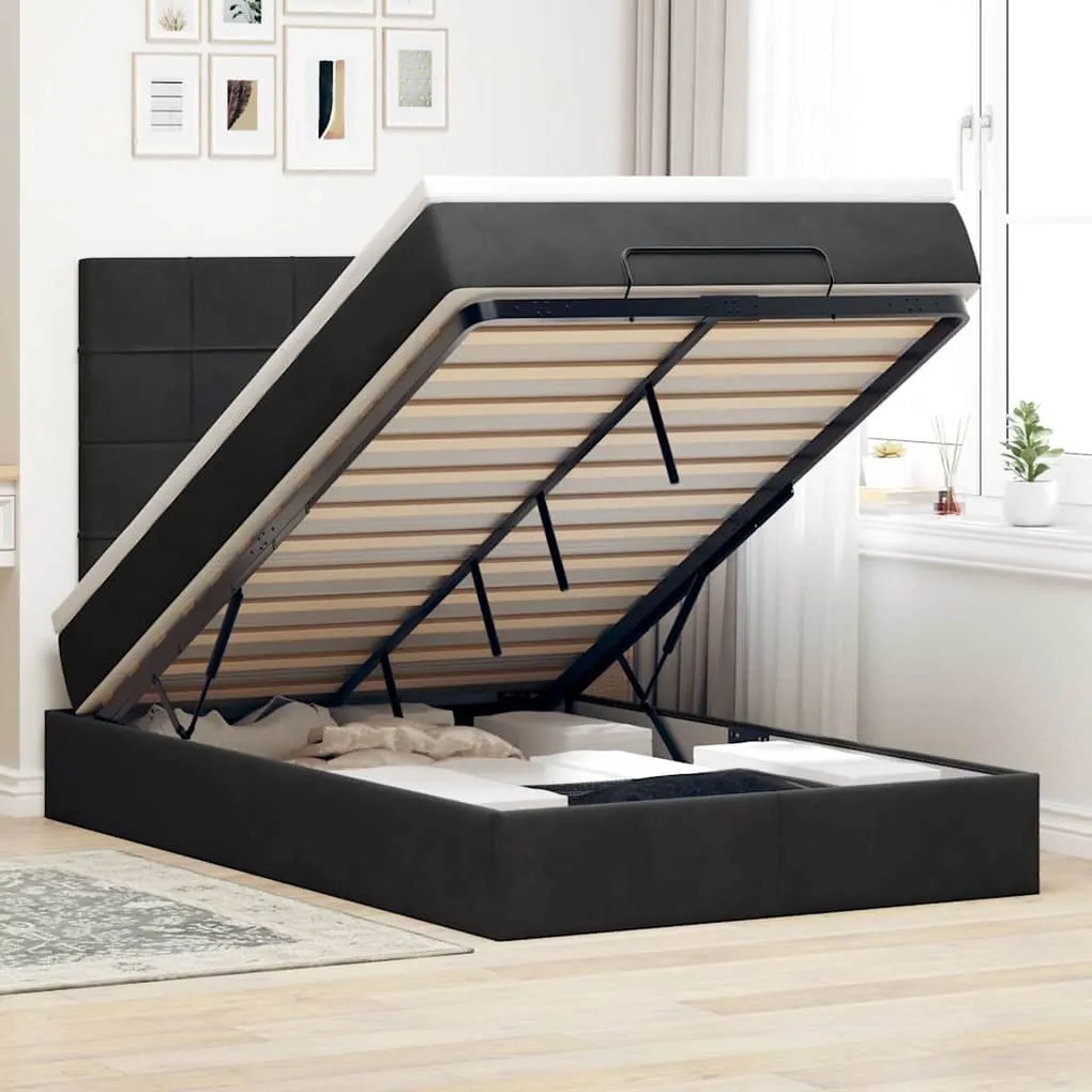Estrutura de cama otomana com colchões 120x200 cm veludo preto