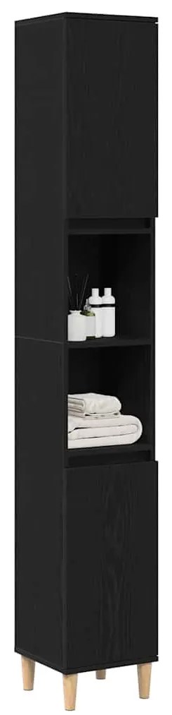Armário de Banheiro vidaXL Preto Carvalho 30x30x190 cm Madeira de Enge