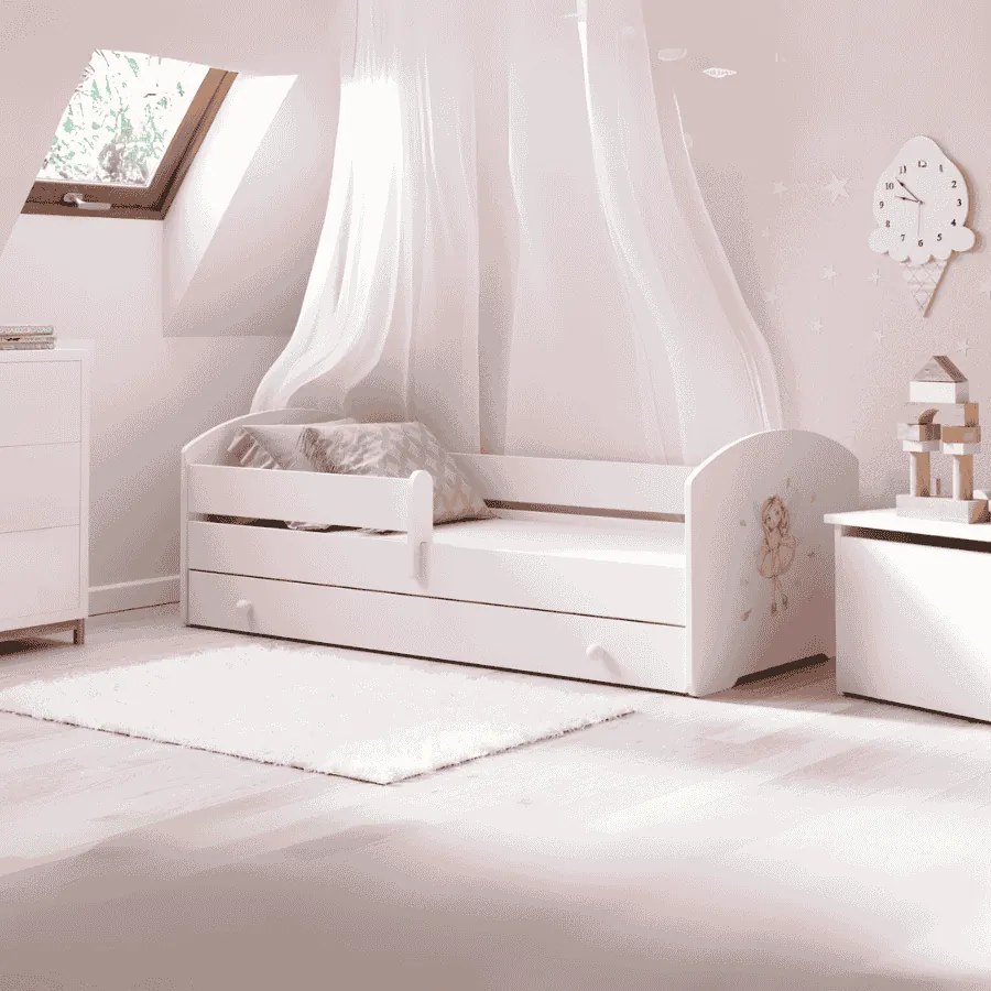Cama infantil branca Luk fada 160x80 com gaveta - colchão e estrado incluído