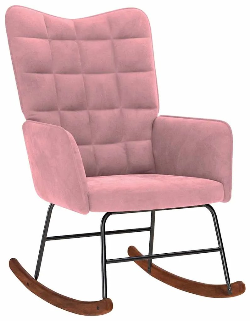 Cadeira de baloiço com banco veludo rosa