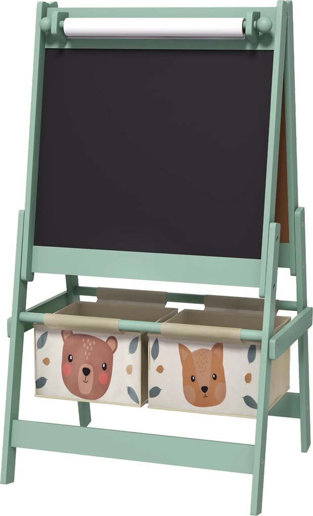 AIYAPLAY Cavalete Crianças 3 em 1 Arte Rolo Papel Quadro 2 Cestas Armazenamento Criatividade 54x46,5x93 cm Verde | Aosom Portugal