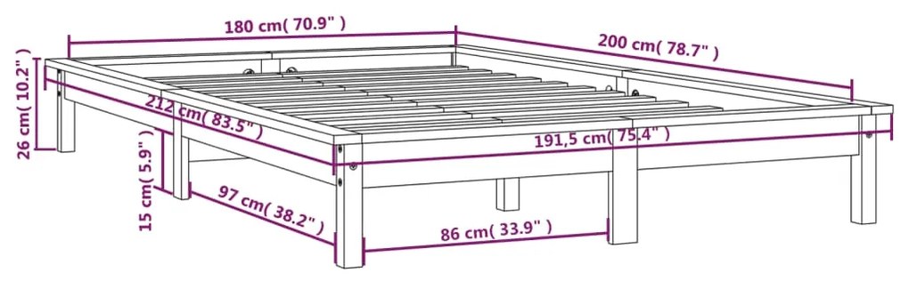 Estrutura de cama super king 180x200 cm pinho maciço cinzento