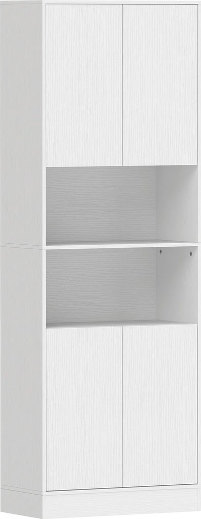 HOMCOM Armário de Cozinha com 4 Portas de Fecho Suave, Prateleiras Ajustáveis e 2 Compartimentos Abertos, Branco | Aosom Portugal