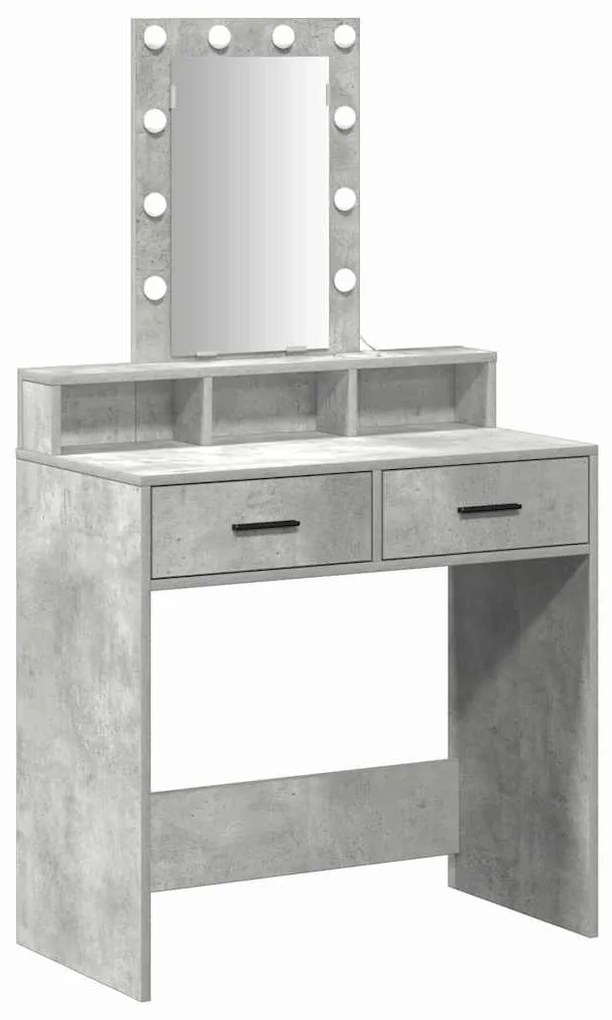 mesa de maquilhagem vidaXL com luzes LED cinza de betão 79x41x140 cm
