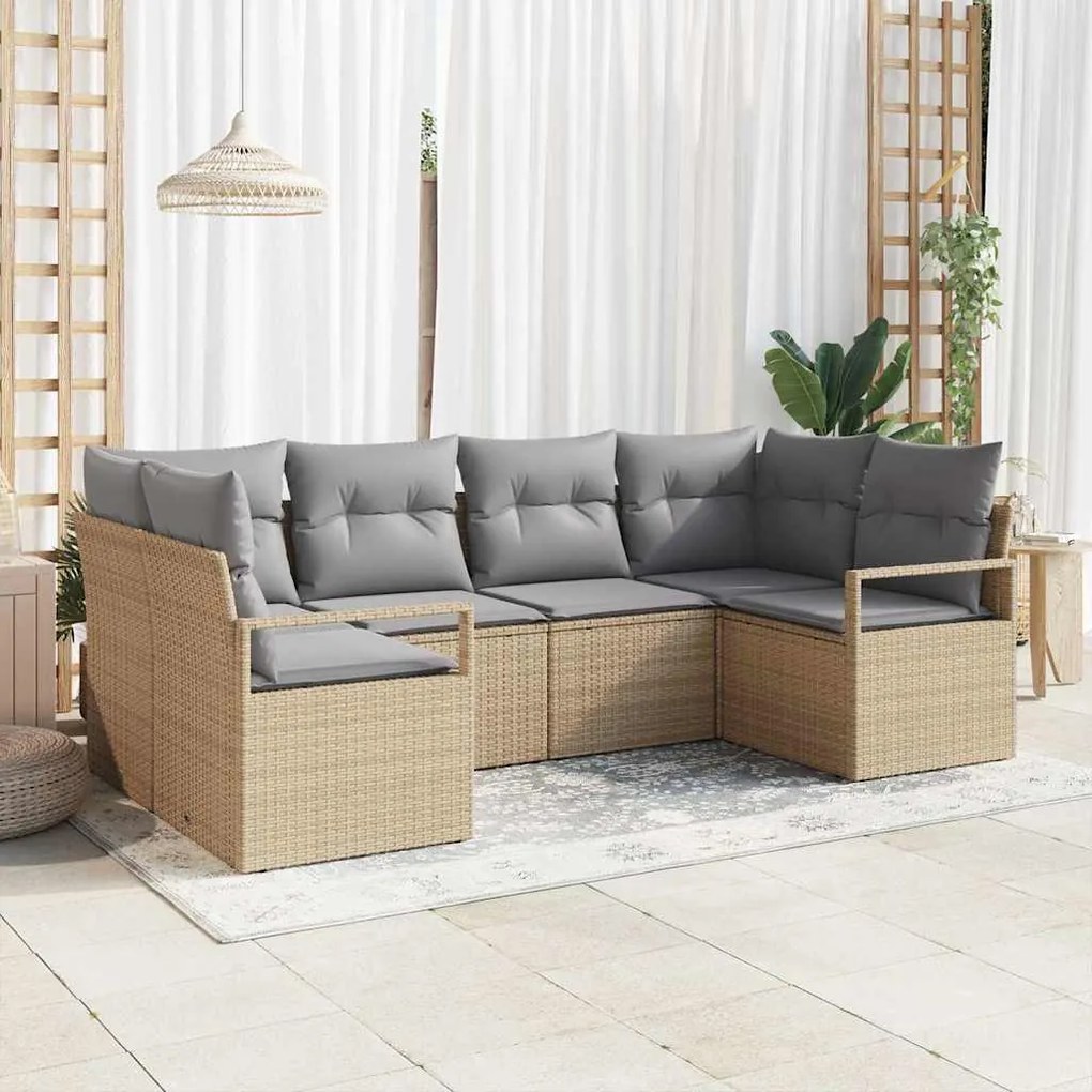 vidaXL Conjunto de Sofá de Jardim 6 Peças com Almofadas Bege em Rattan Sintético