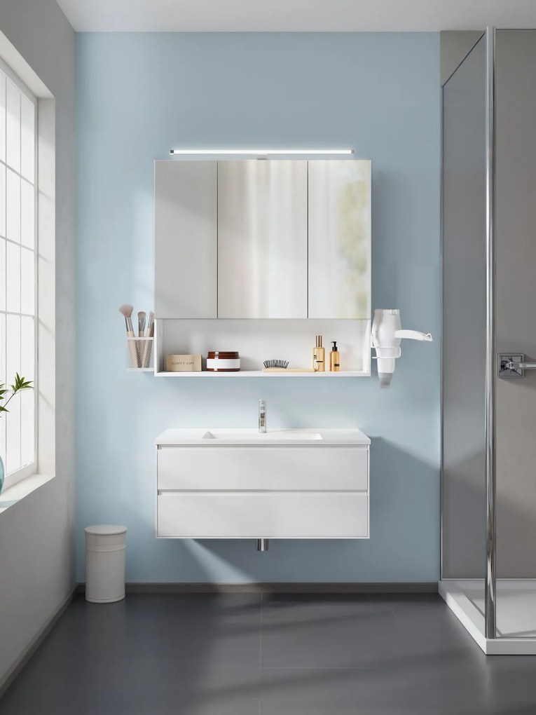Armário de parede casa de banho com iluminação LED 14,6 x 70,1 x 70,1 cm branco