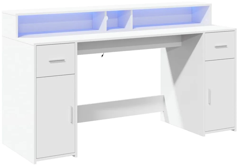 Secretária c/ luzes LED 140x55x91cm derivados de madeira branco