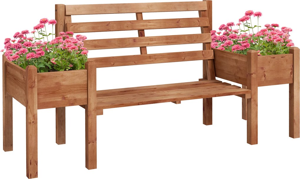 Outsunny Banco de jardim, banco, incl. jardineiras, madeira, 184 cm x 59 cm x 95 cm, Castanho | Aosom Portugal