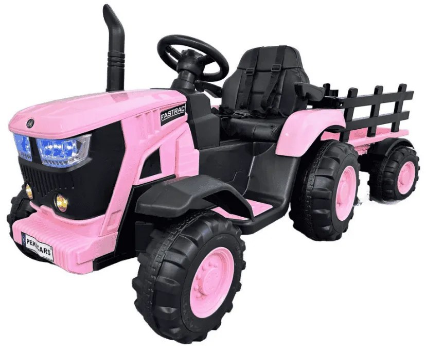 Trator Eléctrico para Crianças 4200 12V 2.4G, com Reboque Rodas de borracha anti-furos e Assento em pele sintética Rosa