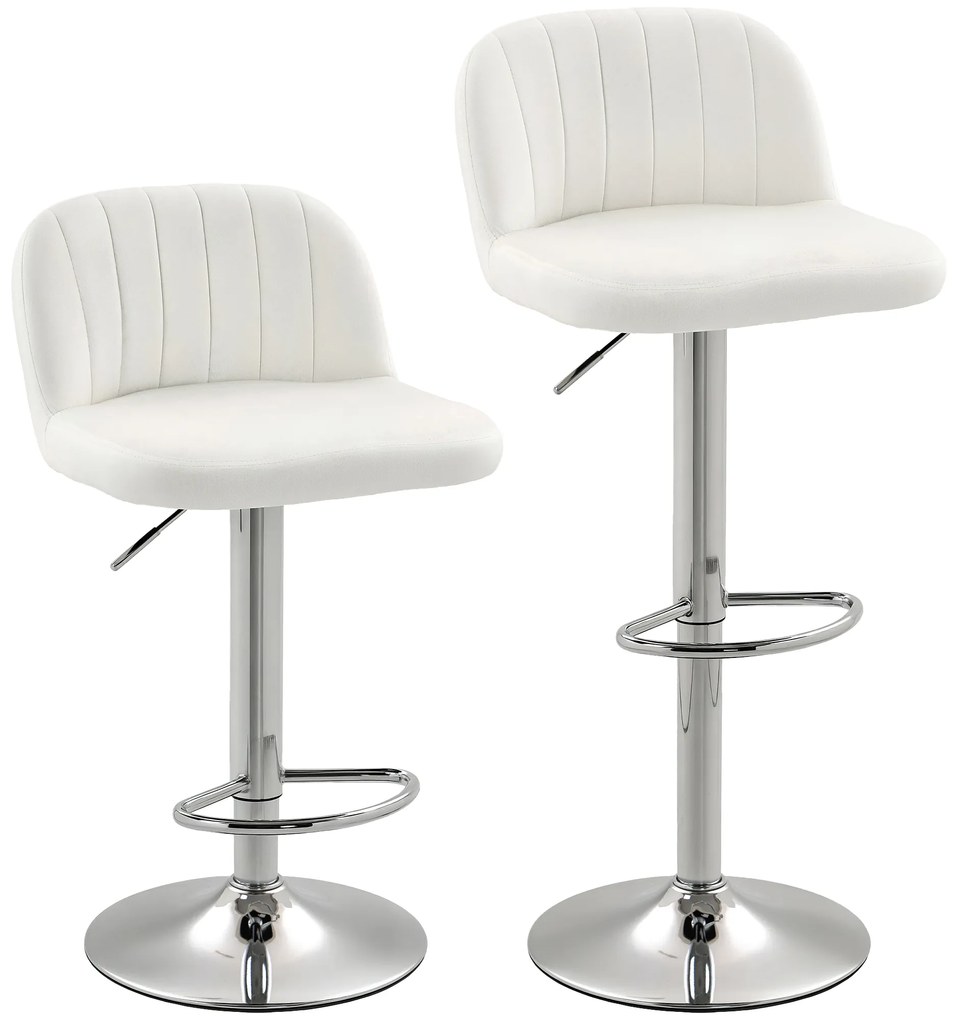 Conjunto de 2 Bancos de Bar com Altura Ajustável Assento Giratório e Apoio para os Pés 43x45x81-101 cm Creme