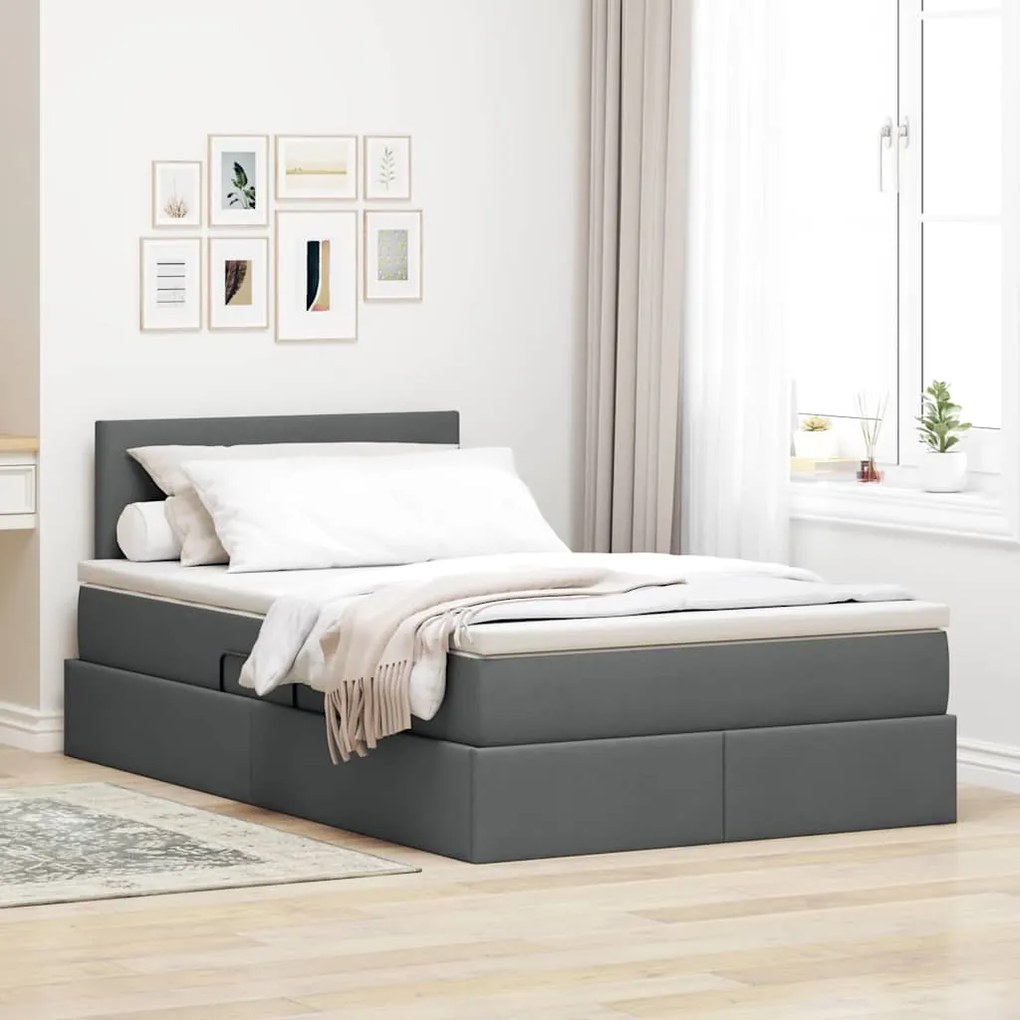 vidaXL Cama com arrumação e colchão Cinza Escuro 120 x 190 cm