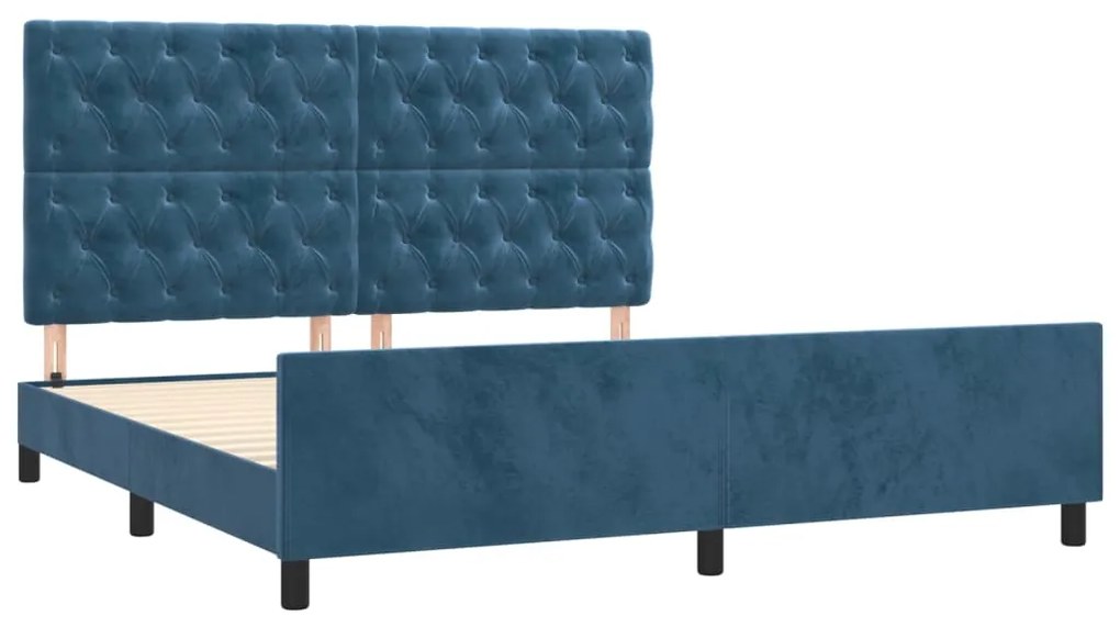 Estrutura de cama sem colchão 160x200 cm veludo azul-escuro