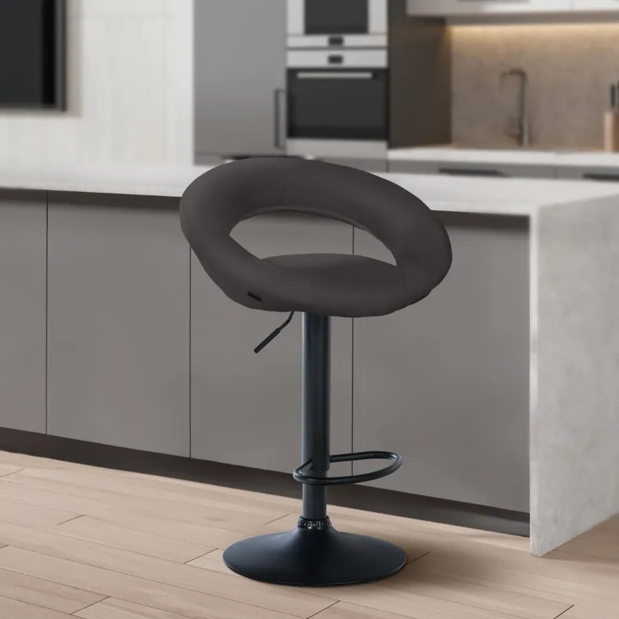 Conjunto de 2 bancos de bar Olinda em tecido e com estrutura preta 52 x 77-97 x 47 cm Cinzento escuro