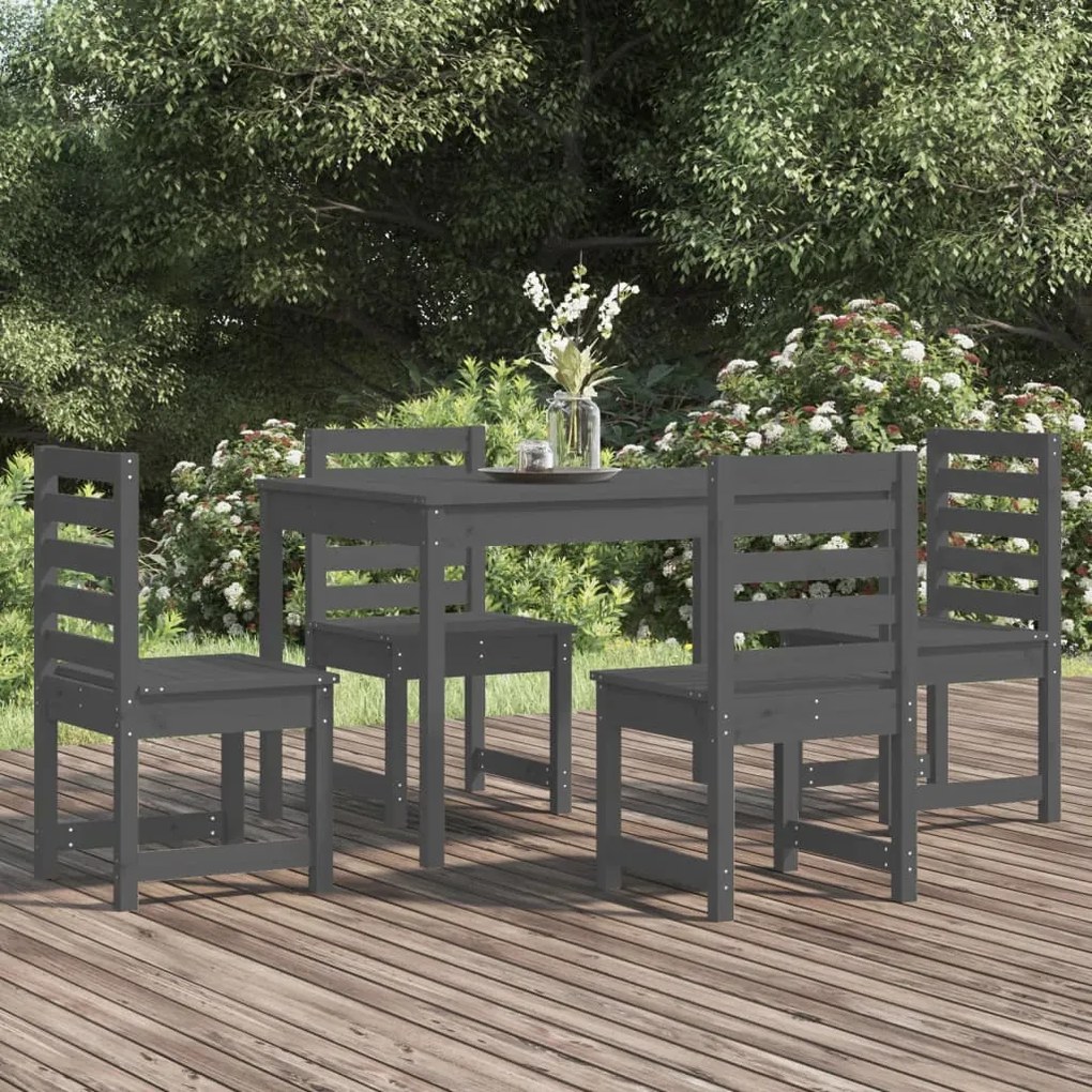 vidaXL 5 pcs conj. jantar p/ jardim madeira de pinho maciça cinzento