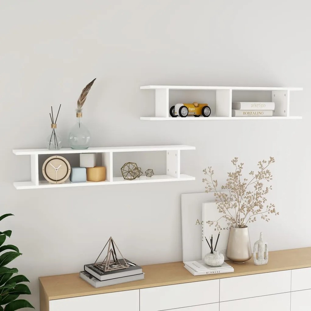 vidaXL Estantes de parede 2 pcs 105x18x20 cm contraplacado branco