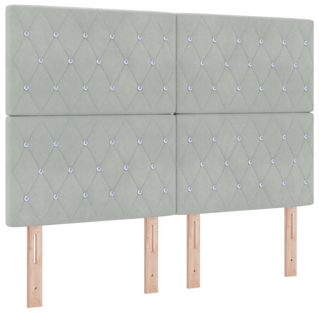 Cabeceira com Botões de Cristal Tufted Cinza Claro 140 cm de Veludo