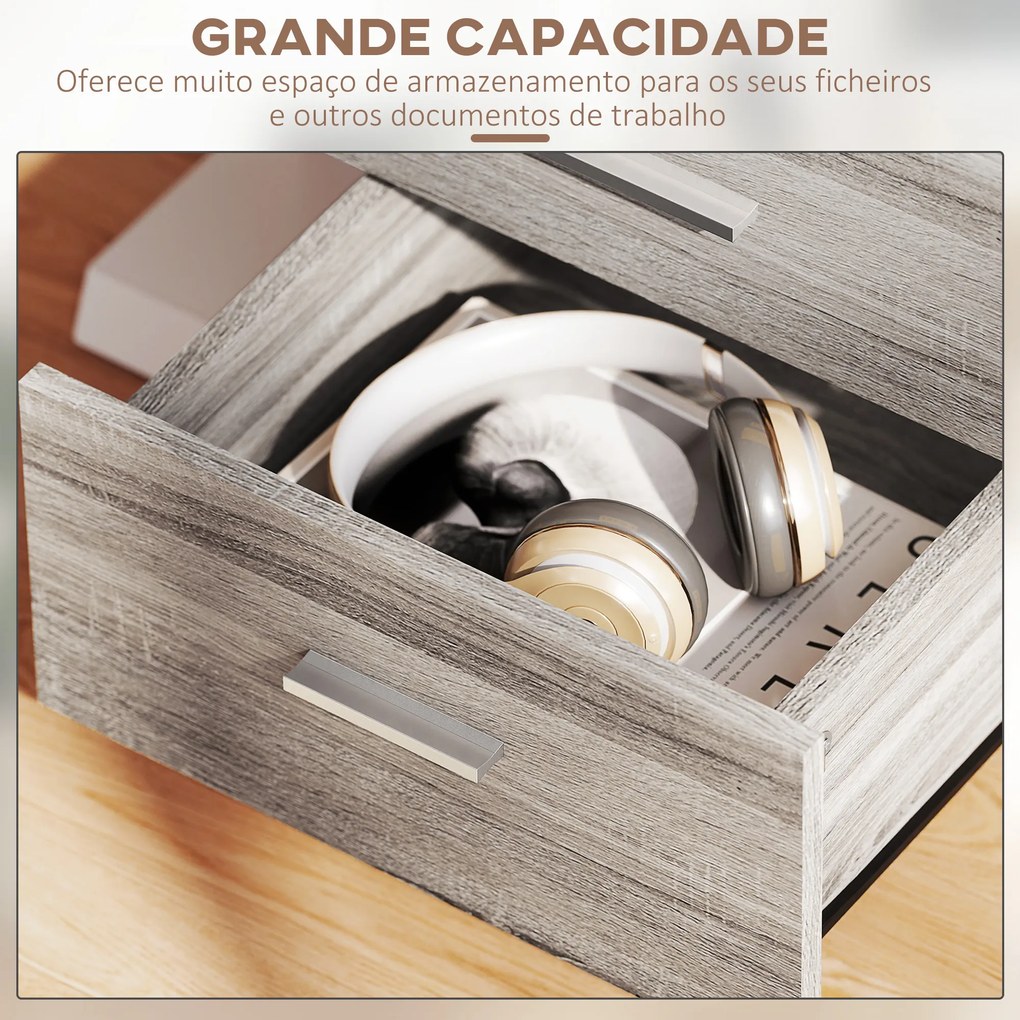 Bloco de Gavetas com 3 Gavetas Bloco de Gavetas de Escritório com Rodas Fechadura 2 Chaves Arquivado 40x40x61,5 cm Cinzento