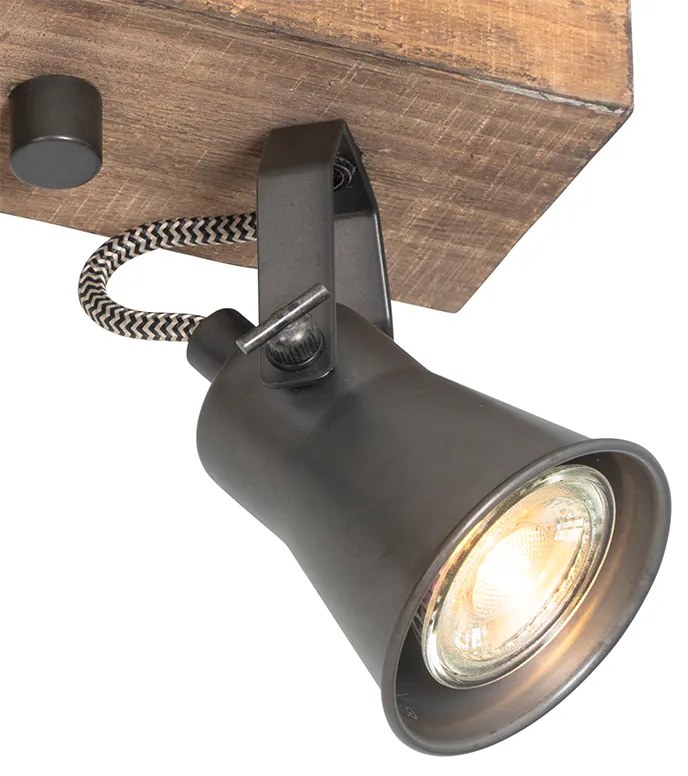 Foco rústico preto com madeira 2-luzes ajustável - Jelle