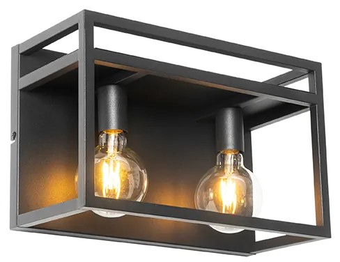 Candeeiro de parede industrial preto com prateleira 2 luzes - Cage Rack