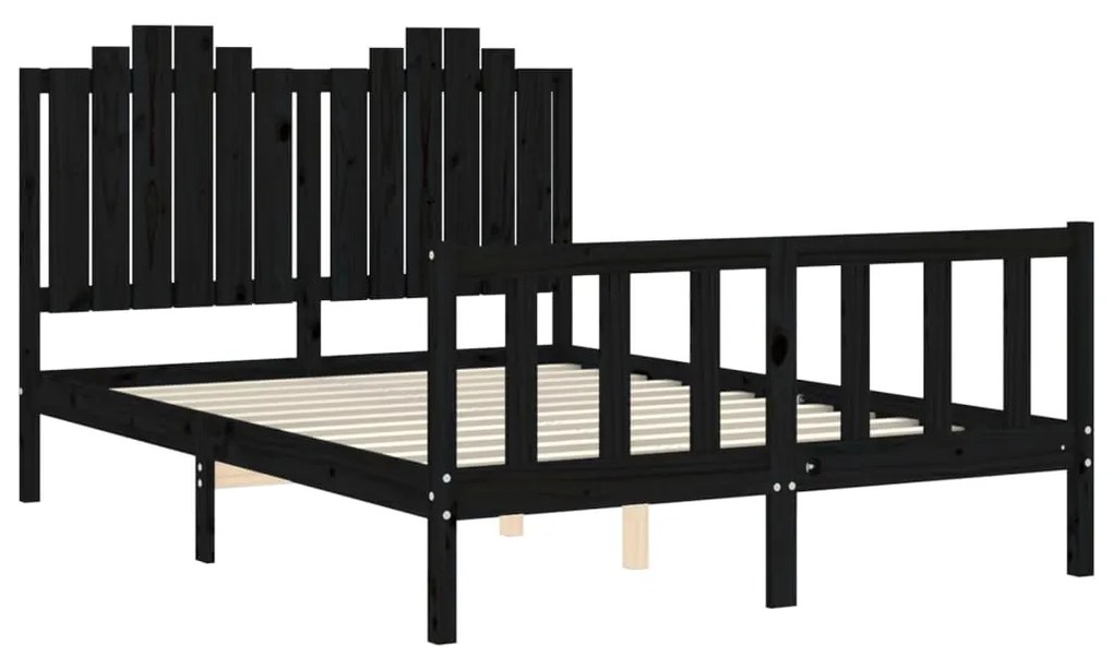 Estrutura de cama com cabeceira 140x190 cm madeira maciça preto