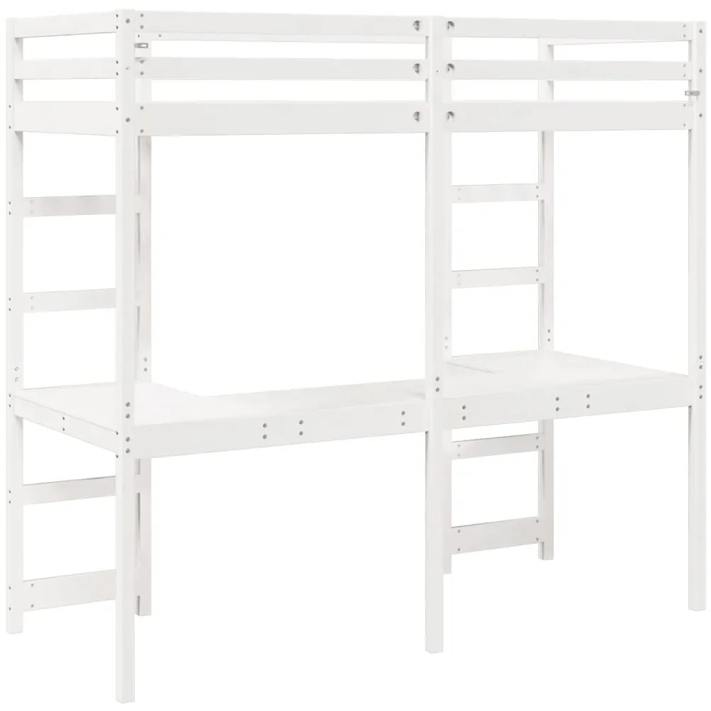 Cama alta sem colchão 75x190 cm pinho maciço branco