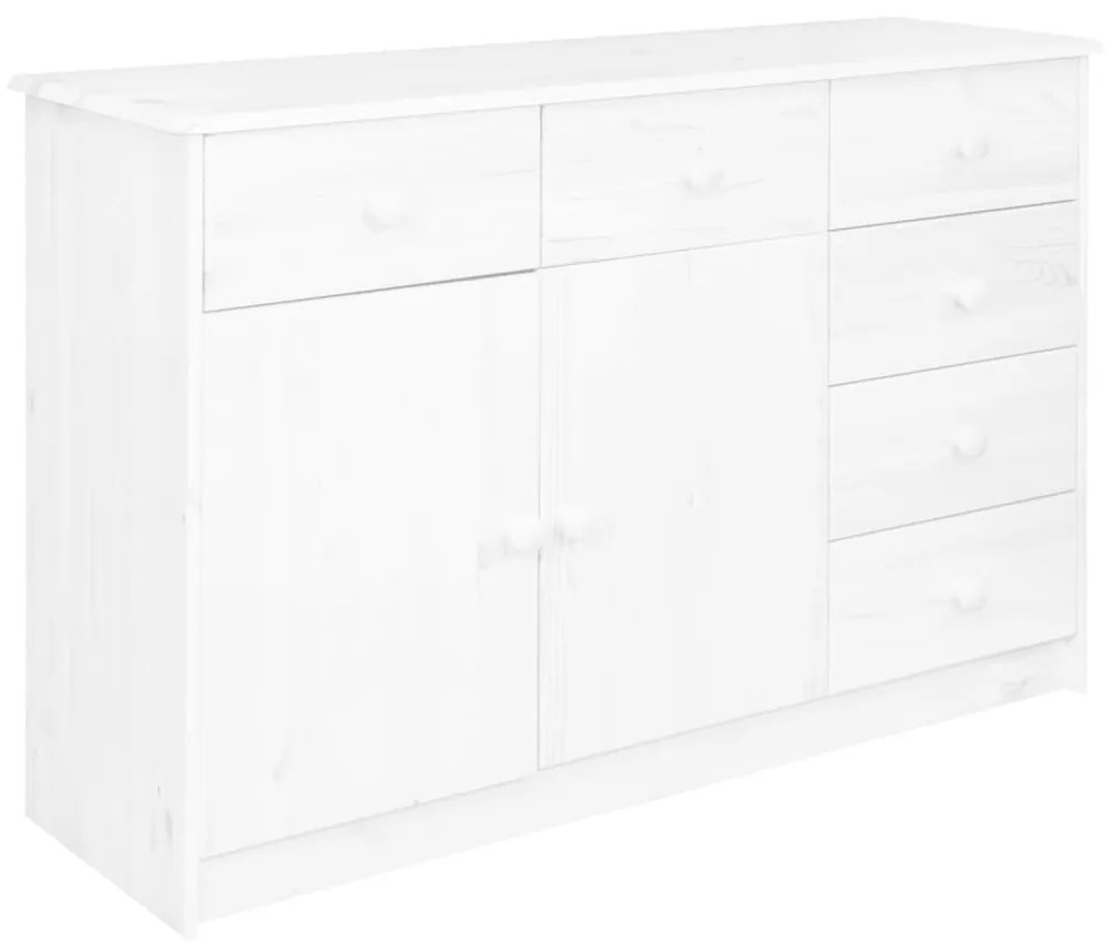 337038 vidaXL Aparador 6 gavetas 113x35x73 cm madeira de pinho maciça branco