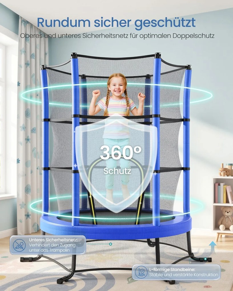 Trampolim infantil de 174 cm com rede de segurança azul