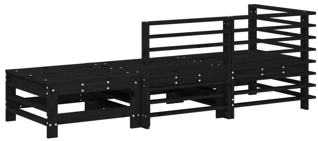 3 pcs conjunto lounge de jardim madeira de pinho maciça preto