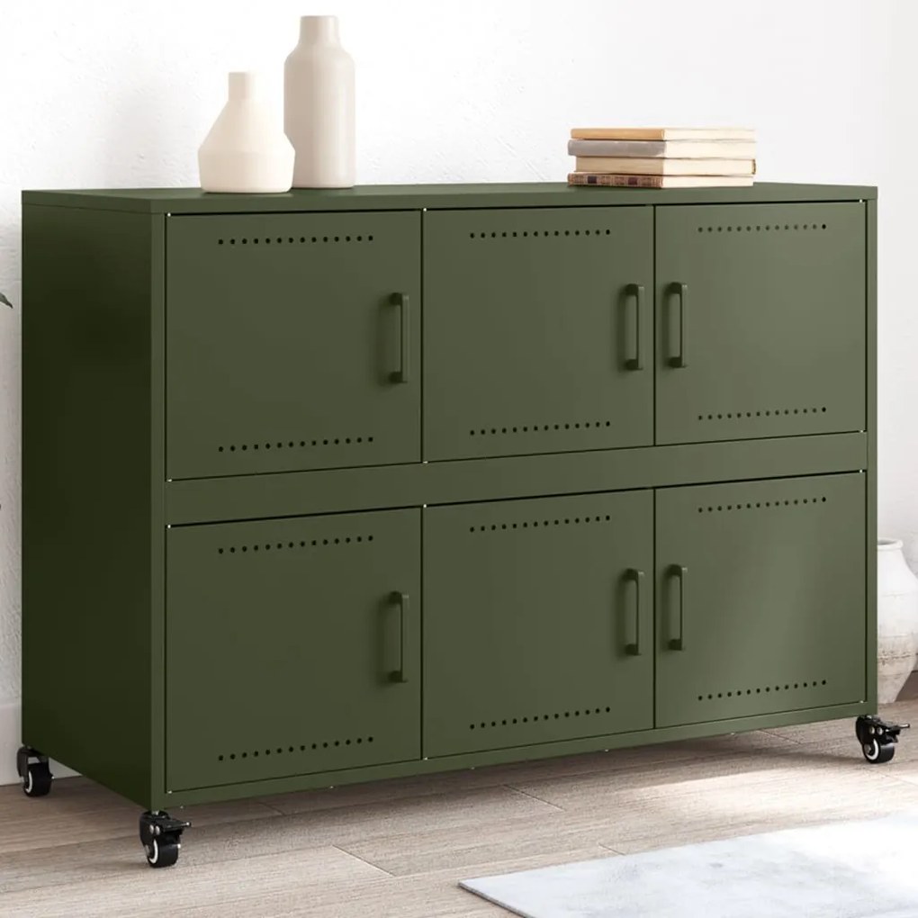 vidaXL Aparador 100,5x39x72 cm aço verde-azeitona