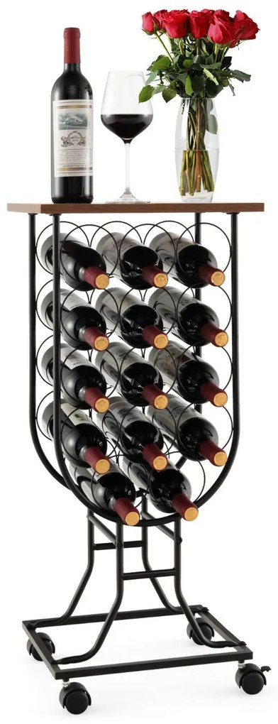 Garrafeira para 14 garrafas de vinho com rodas amovíveis e bloqueáveis 38 x 30 x 82 cm Castanho e preto