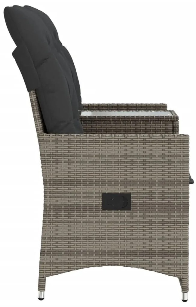 Sofá de jardim reclinável 2 lugares com mesa vime PE cinzento