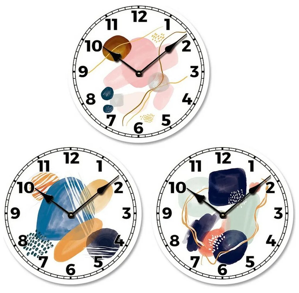 Relógio de Parede DKD Home Decor Tela Abstrato Madeira MDF (3 pcs) (20 x 3 x 20 cm)