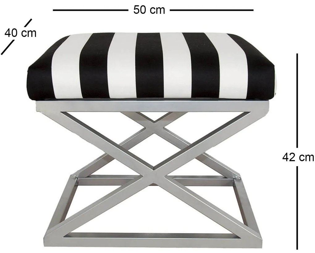 Pouffe Capraz – Silver, White, Black – 50 cm x 42 cm x 40 cm
