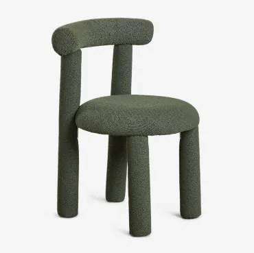 Pack De 4 Cadeiras De Jantar Estofadas Em Tecido Bouclé Gia Bouclé Verde Army - Sklum