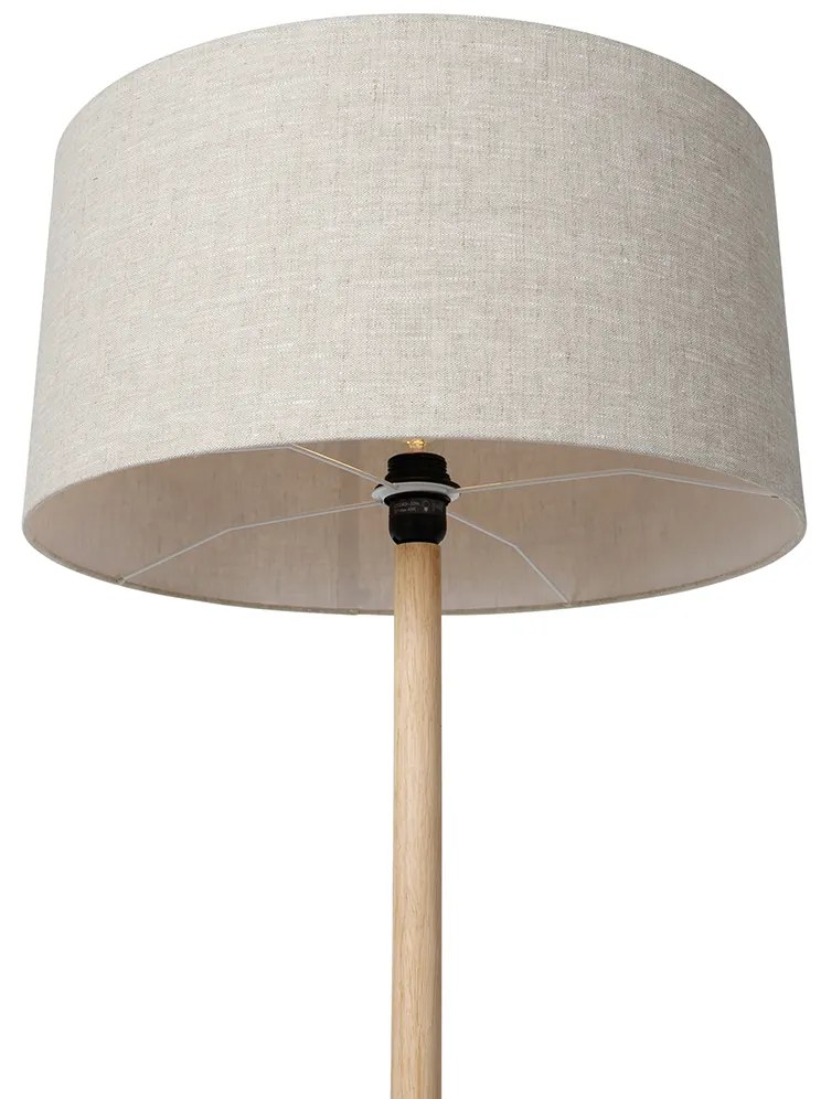 Candeeiro de pé rústico em madeira com abajur castanho claro - Mels