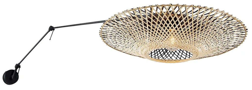 Candeeiro de parede preto com abajur de vime 50 cm ajustável - Blitz Oriental