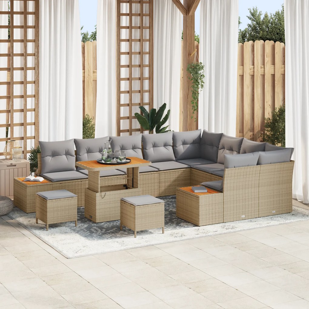 Conjunto de Sofá de Jardim vidaXL 12 Peças com Almofadas Bege Vime PE