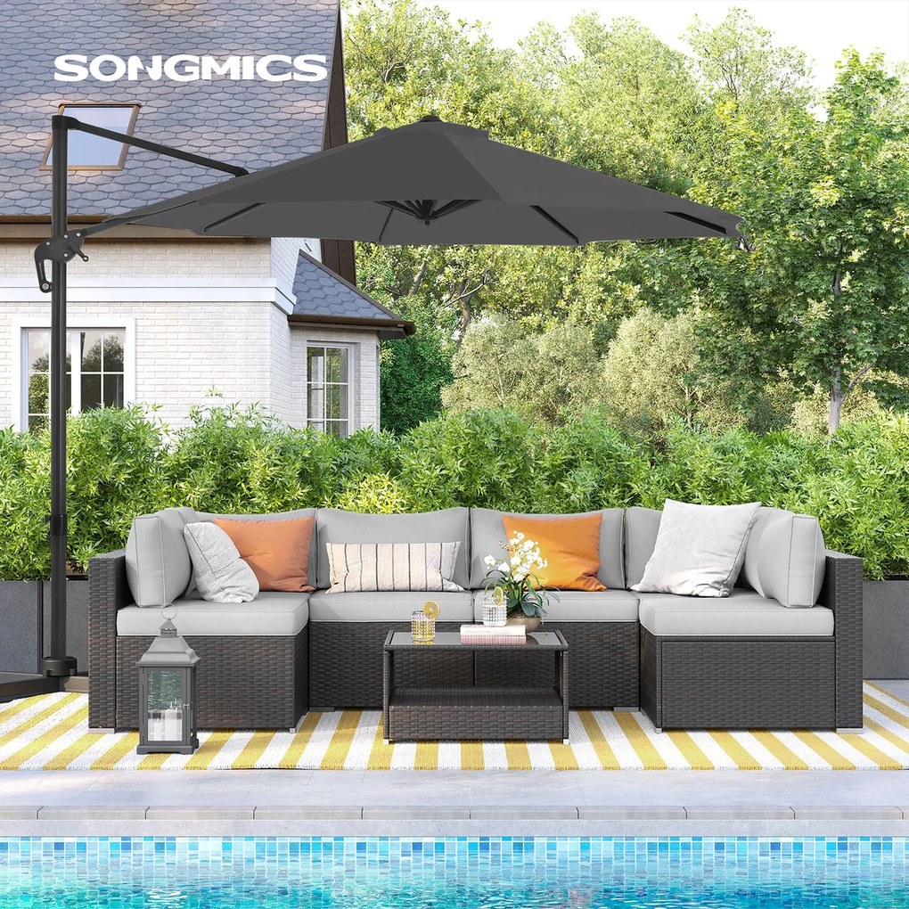 Guarda-sol jardim Ø 3 m com base quadrada (sem pesos) proteção UV até UPF 50+cinzento