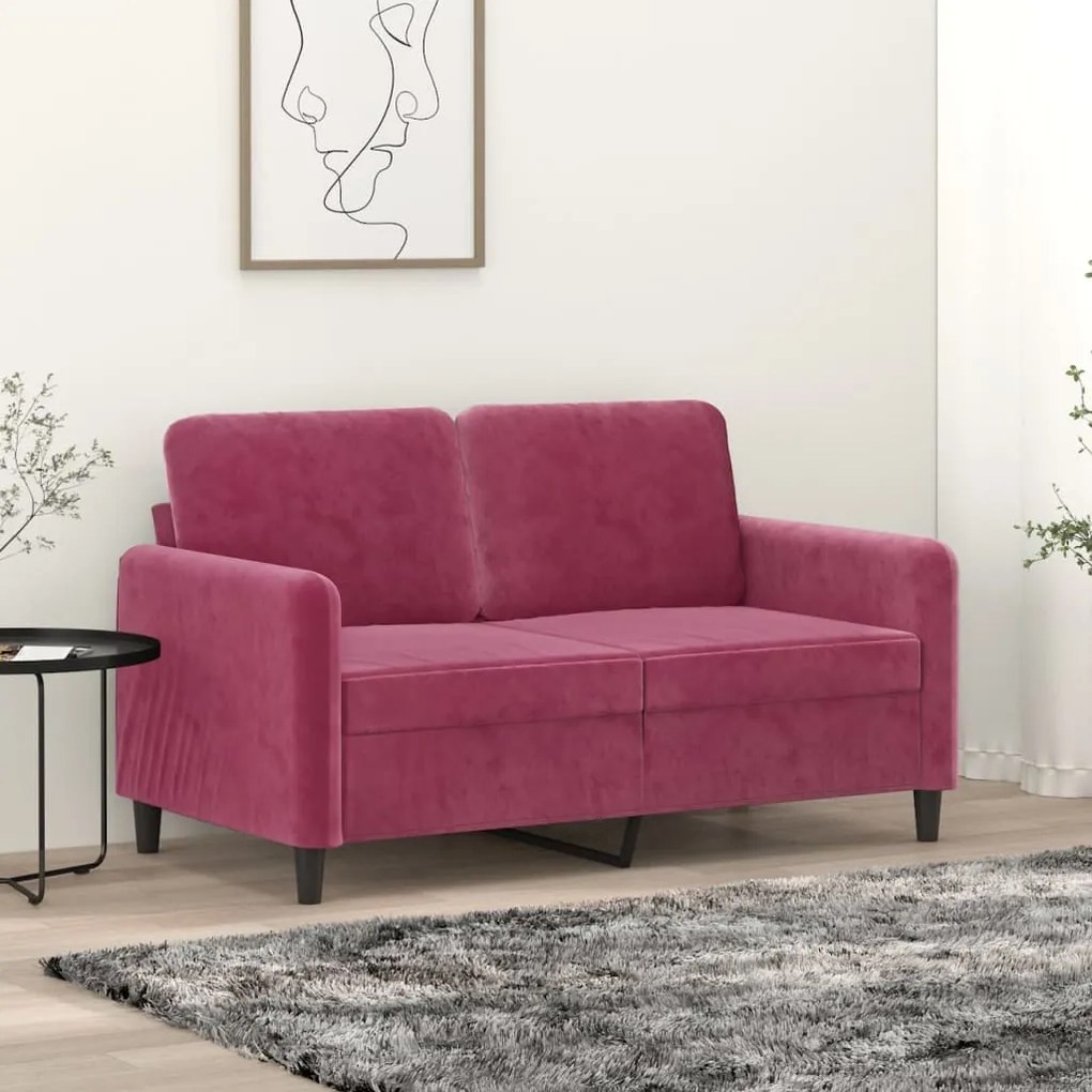 Sofá de 2 lugares veludo 120 cm vermelho tinto