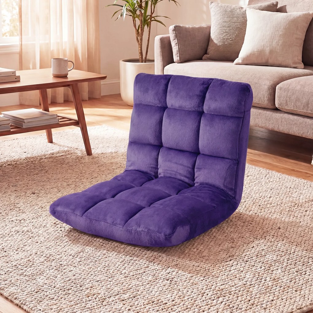 Cadeira de Chão Dobrável, 104 x 53 x 15 cm, Encosto Ajustável em 14 Posições, Roxo